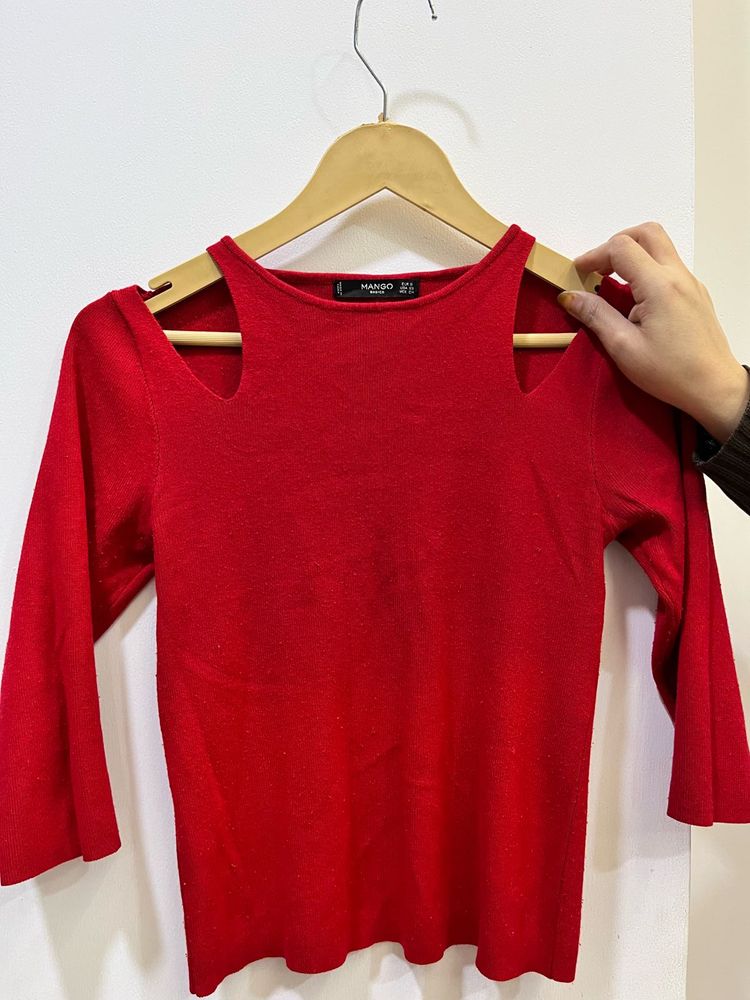 Chic Red Cold Shoulder Top