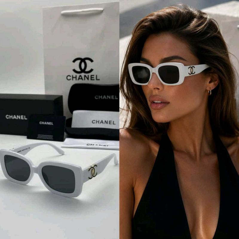 Chanel White Rectangular Sunglasses FOR WOMEN