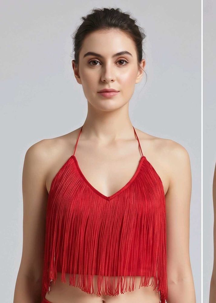 Red Fringe Halter Top