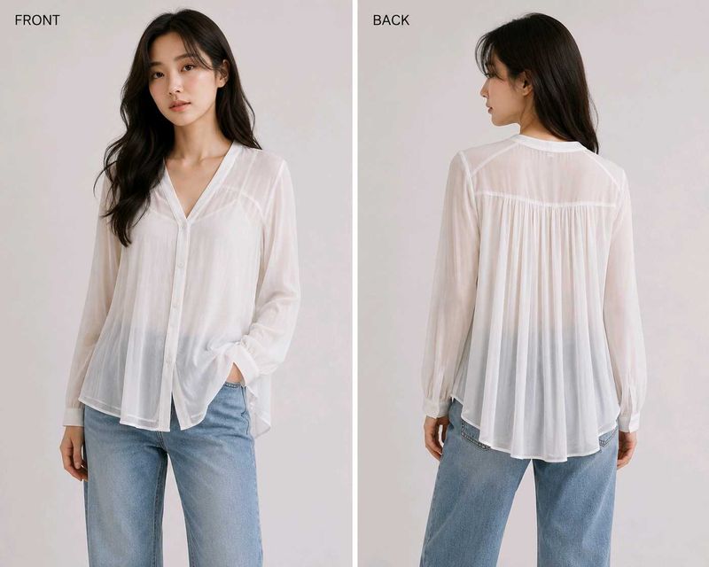 Sheer White V-Neck Long Sleeve Top
