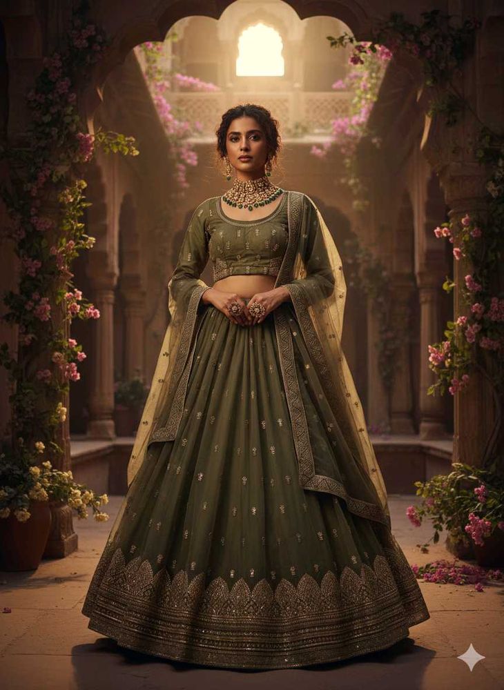 Stunning Olive Green Lehenga Choli set