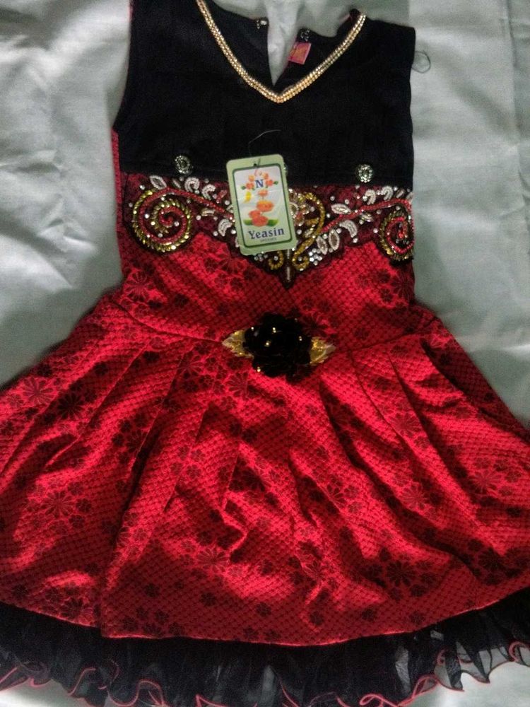 Girls' Red &amp; Black Embellished Party Dress