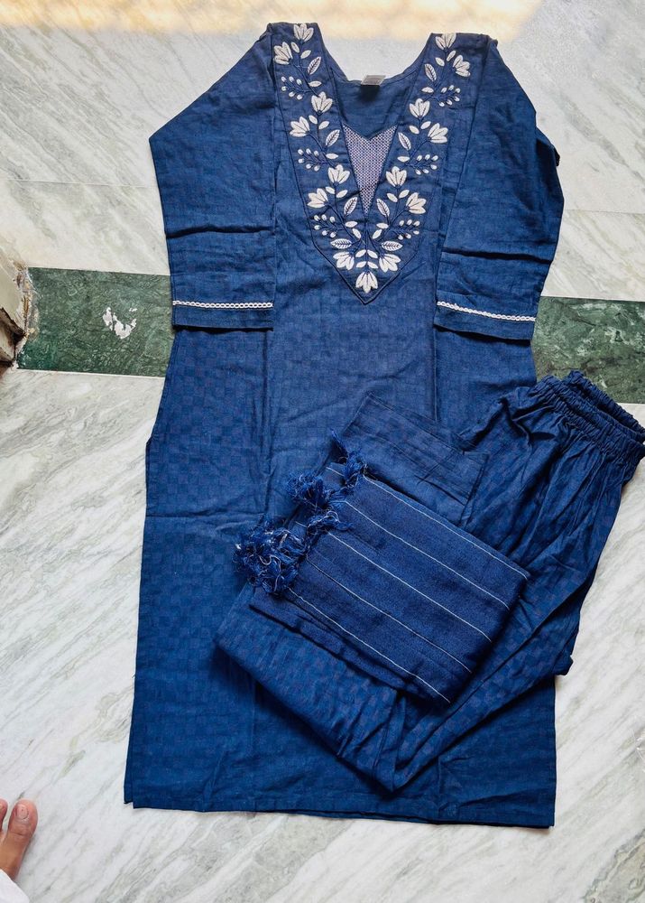 Stylish Blue Kurta Set with Embroidery