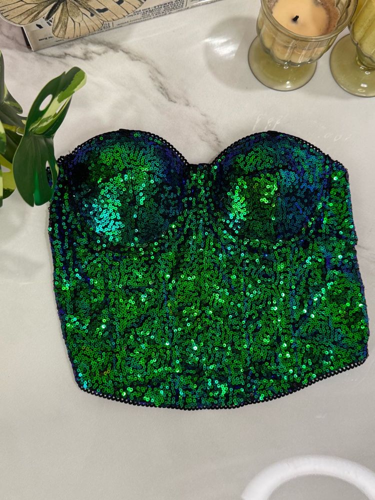 Sparkling Green Sequin Corset Top