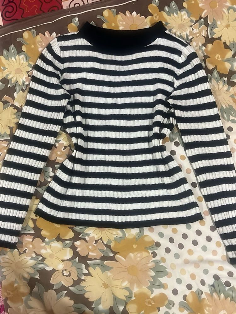 Chic Striped Mock Neck Top