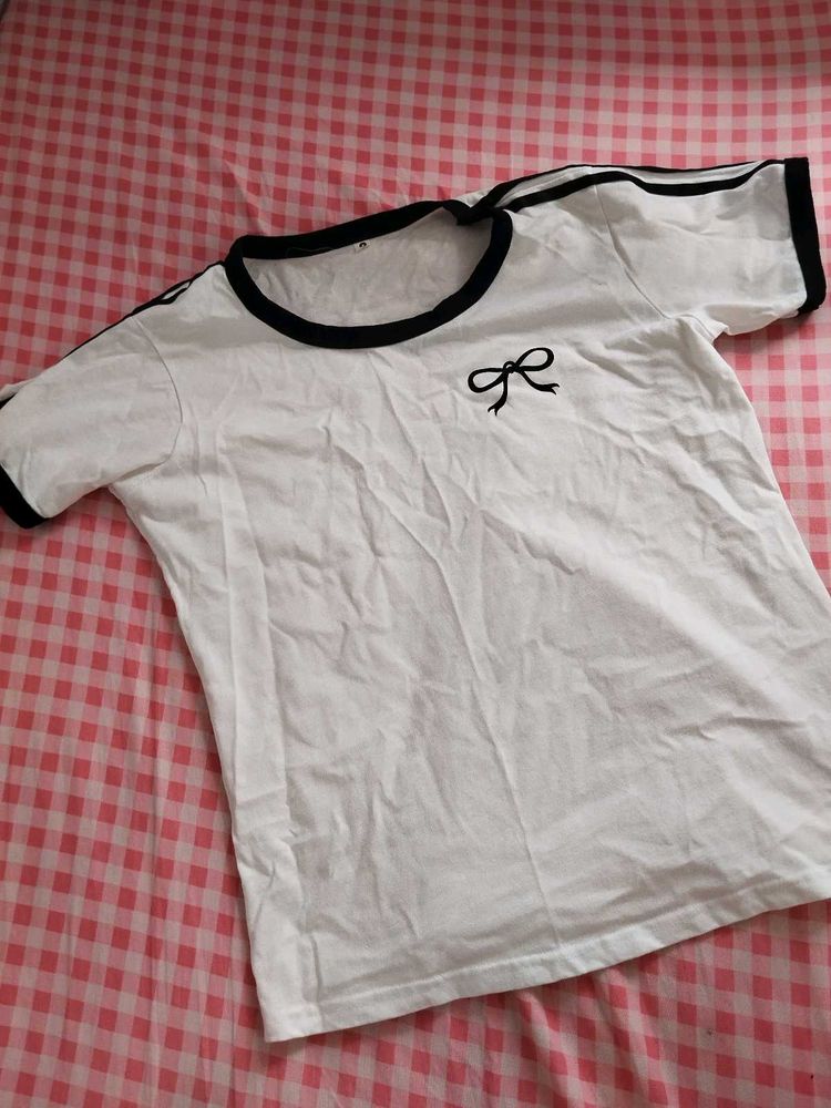 Cute Bow Detail White T-Shirt