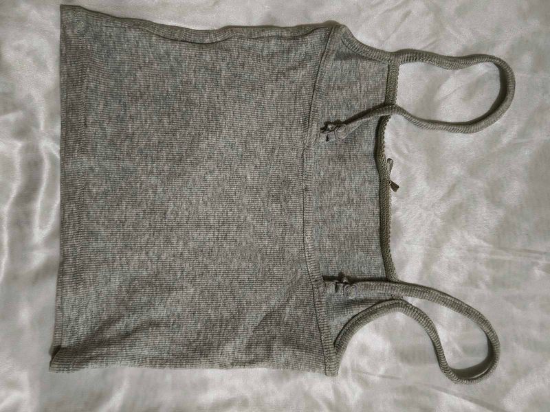 Grey Ribbed Camisole bow Top