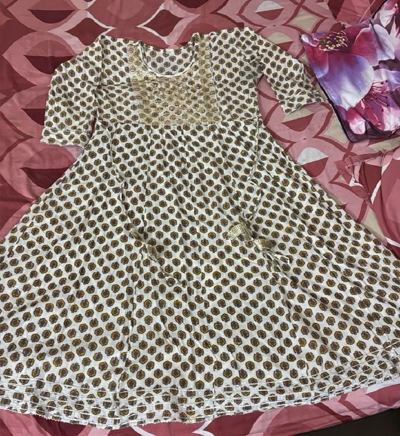 White Ethnic Kurta with Golden Print
