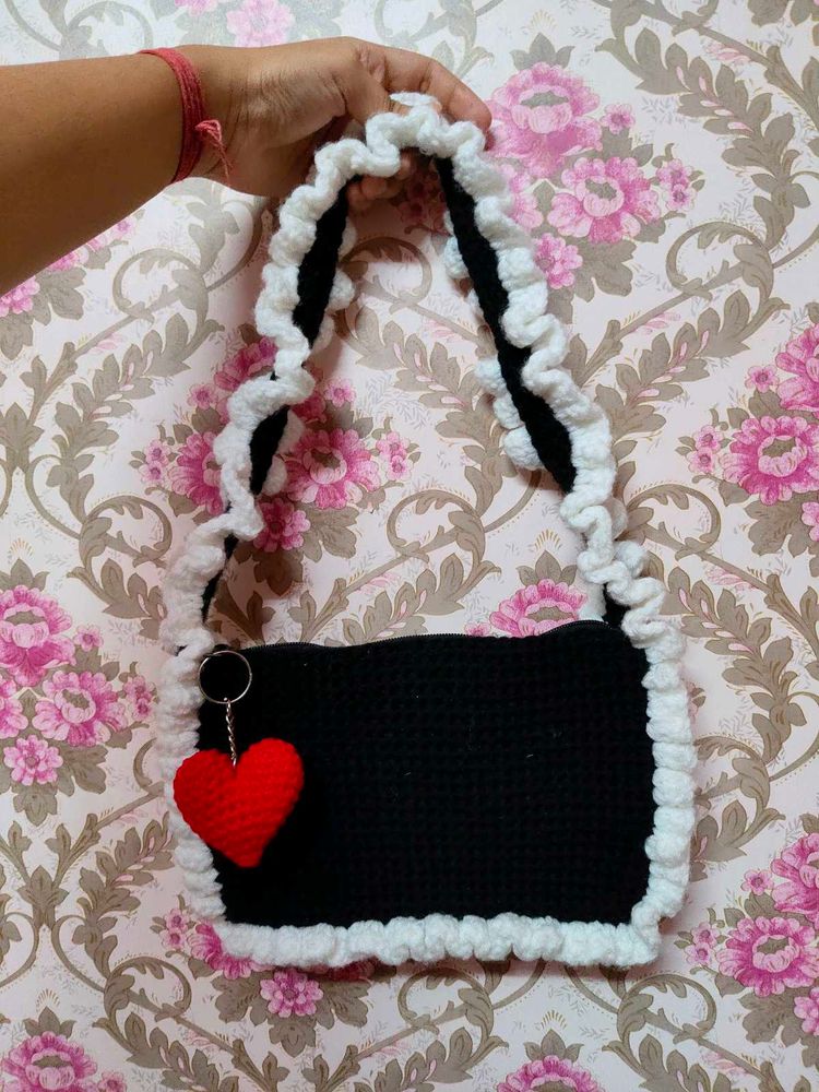 Handmade Crochet Bag with Heart Charm