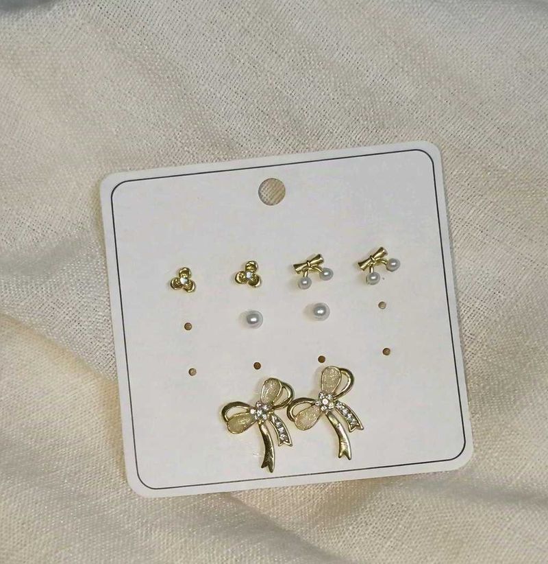Cute Bow &amp; Pearl Earring Set