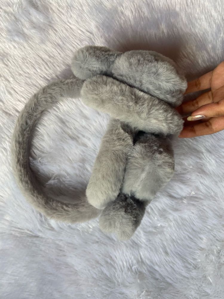 Fluffy Grey Bunny Ear Headband