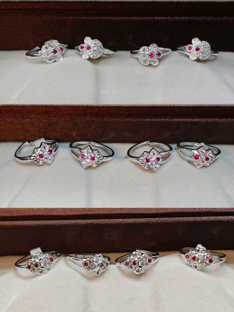 Silver Rings with Red &amp; White Stones