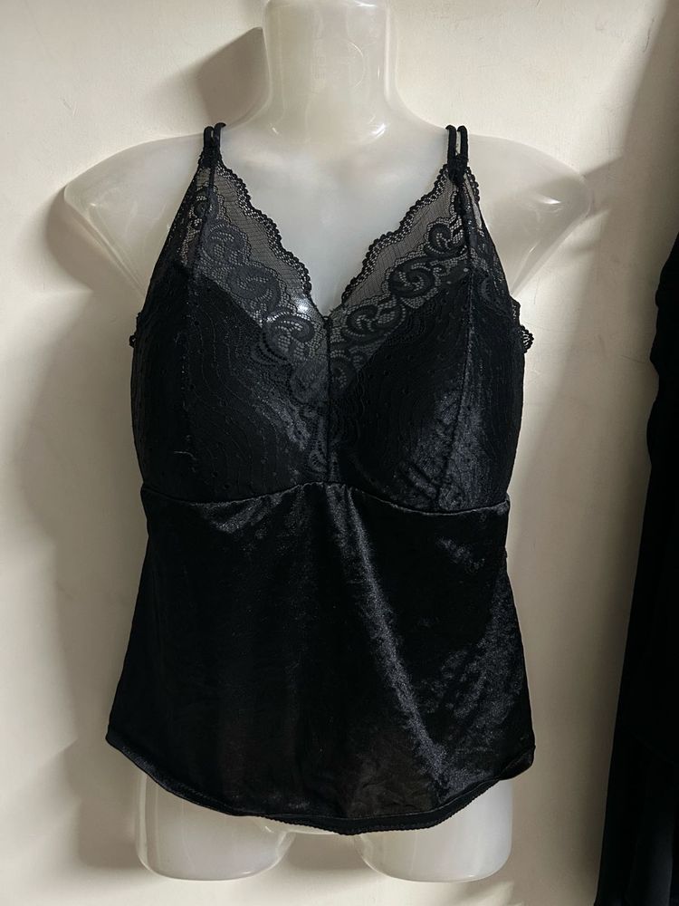 Black Lace Trim Camisole Top