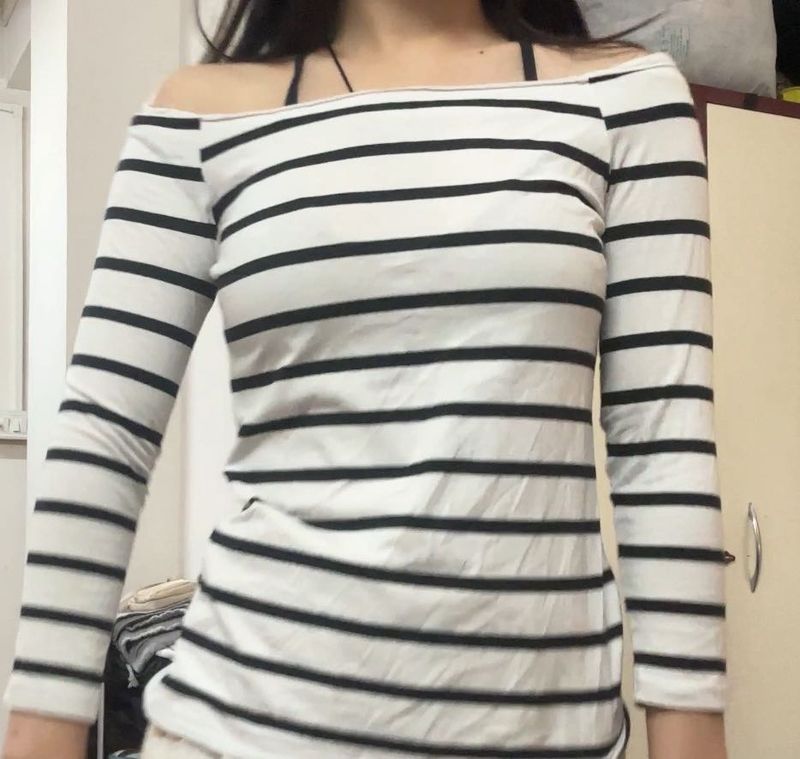 Zara Striped Off-Shoulder Long Sleeve Top