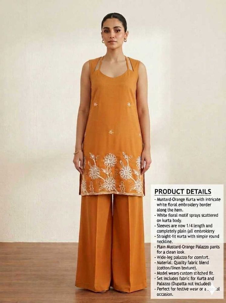 Orange Embroidered Dress Material