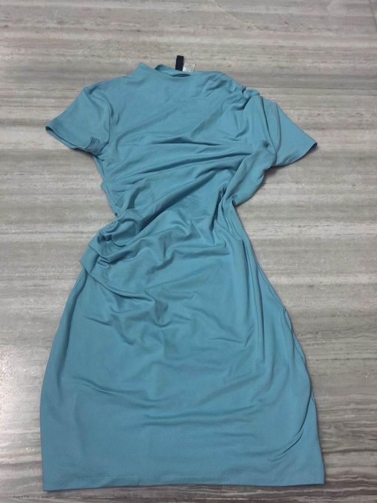 H&amp;M Teal Ruched Midi Dress