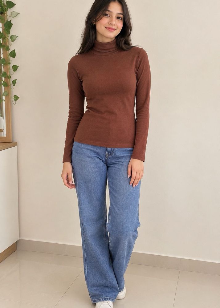 Women's Brown Turtleneck Top