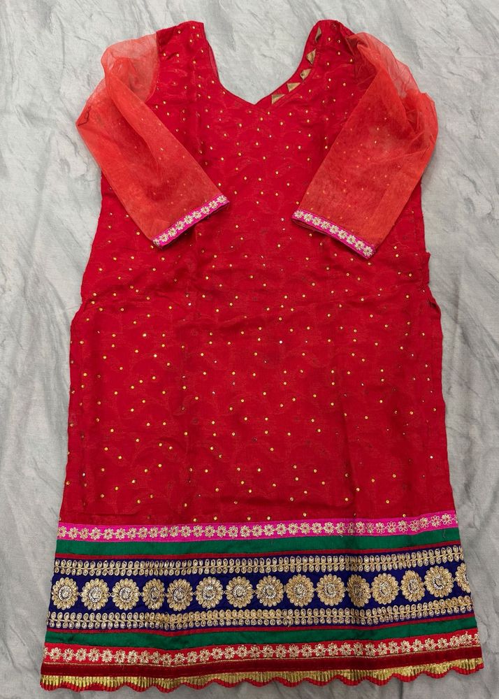 Vibrant Red Kurta Set with palazzos