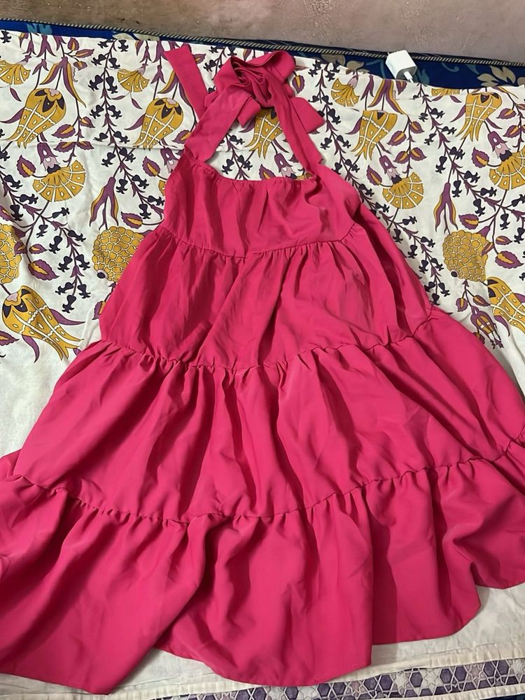 Hot Pink Tiered Halter Dress