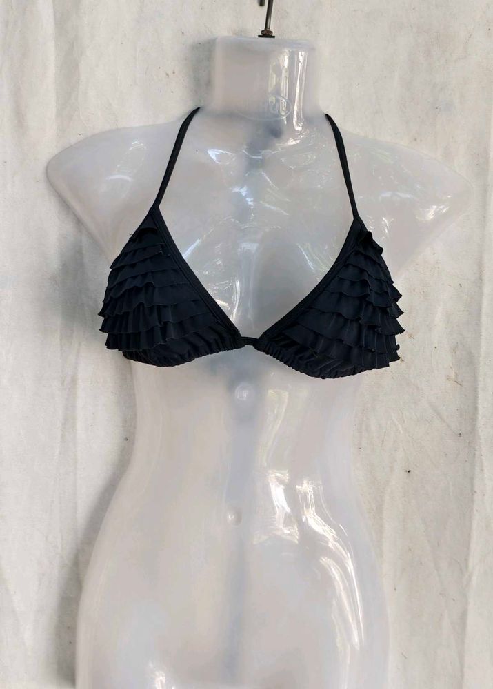 Black Ruffled Bikini Top
