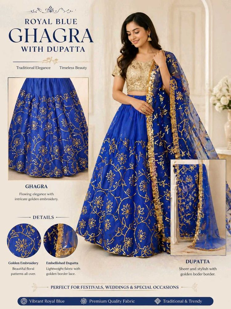 Blue Dupatta and grara with Gold Embellishments