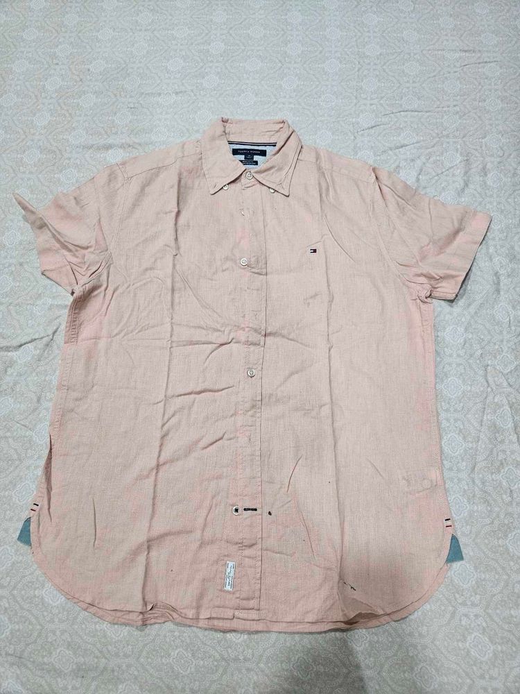 Tommy Hilfiger Short Sleeve Button-Up Shirt-Peach
