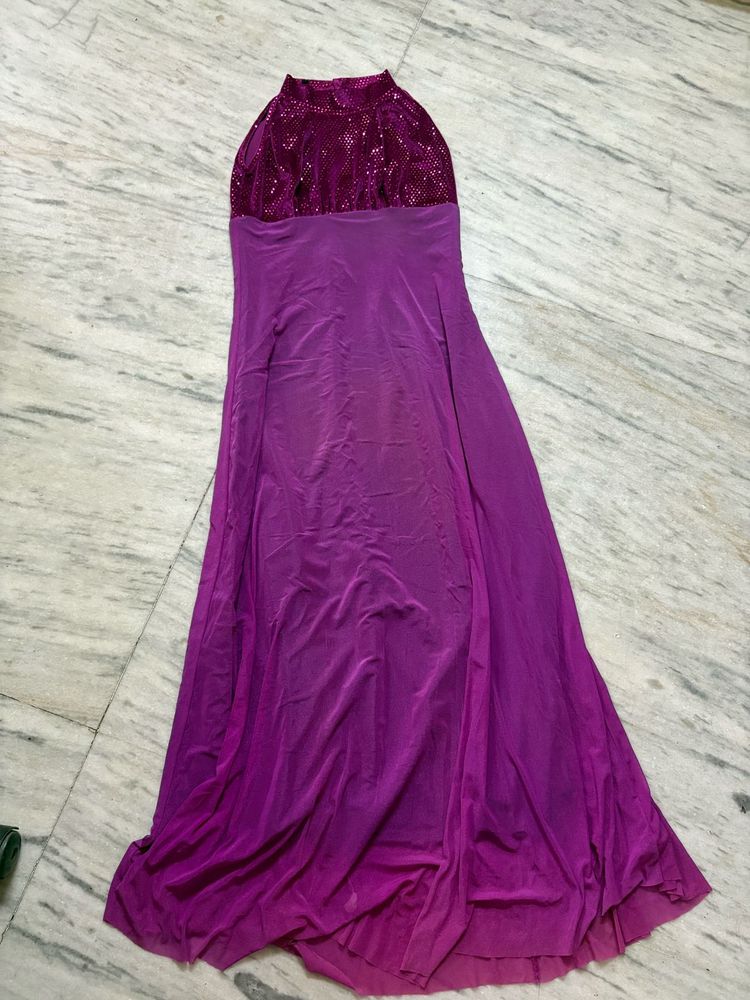 Elegant Purple Sequin Halter Dress
