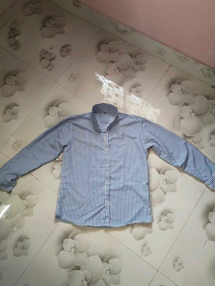 Blue Striped Button-Up Shirt