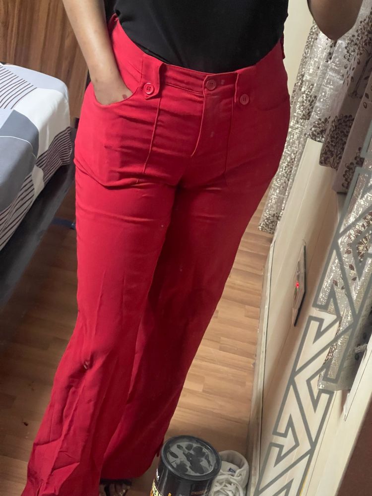 Red High-Waist Wide-Leg Pants