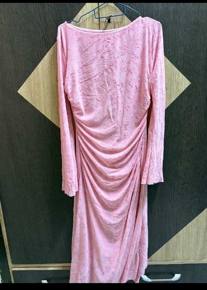 Stylish Pink Ruched Midi Dress