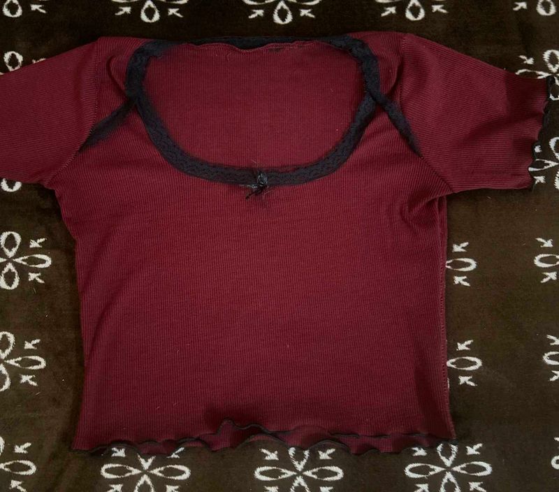 Cute Burgundy Ribbed Top