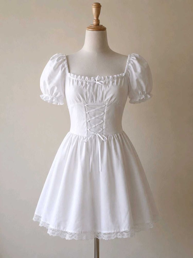 White Corset Puff Sleeve Dress
