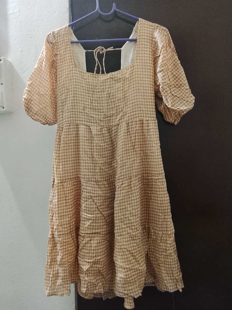 Tiered Gingham Square Neck Dress