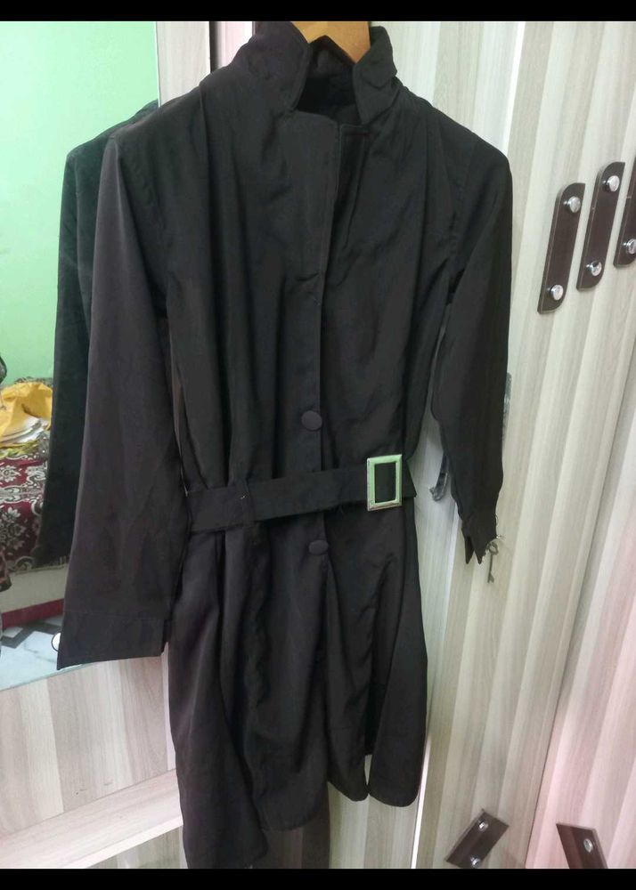 Chic brown Mini coat Dress with Belt