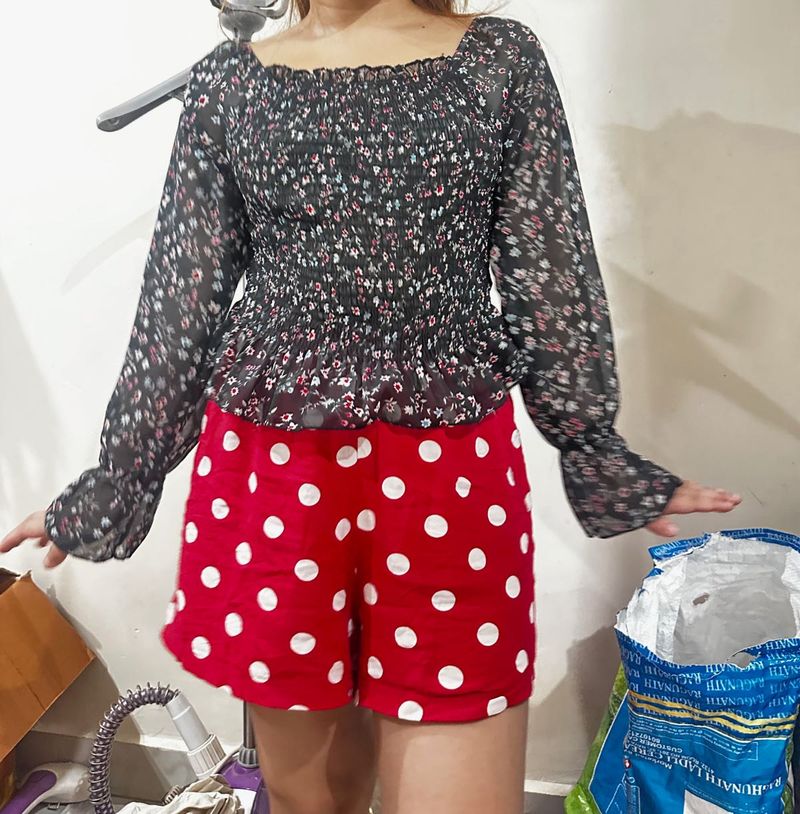 Chic Smocked Floral Print Top
