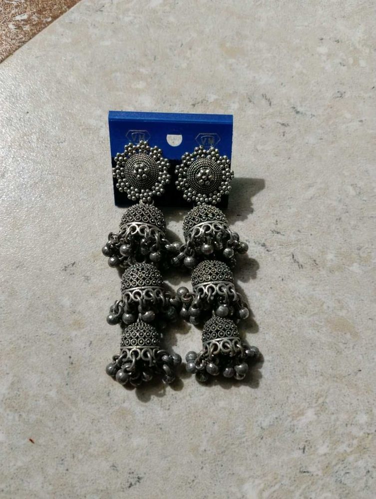 Oxidised Silver Jhumka Earrings