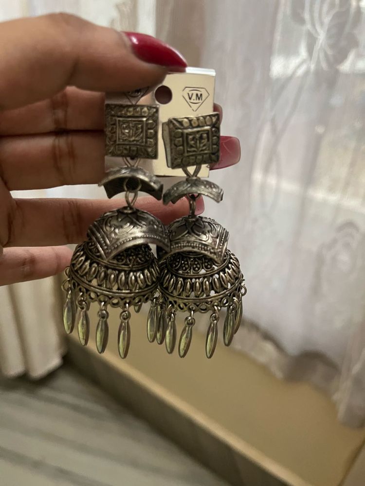 Exquisite Oxidized Silver Jhumka Earrings