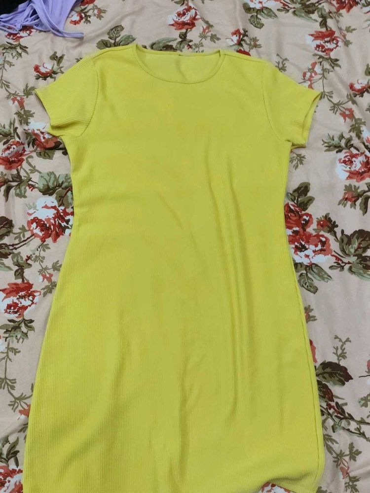 Bright Yellow Ribbed Mini Dress
