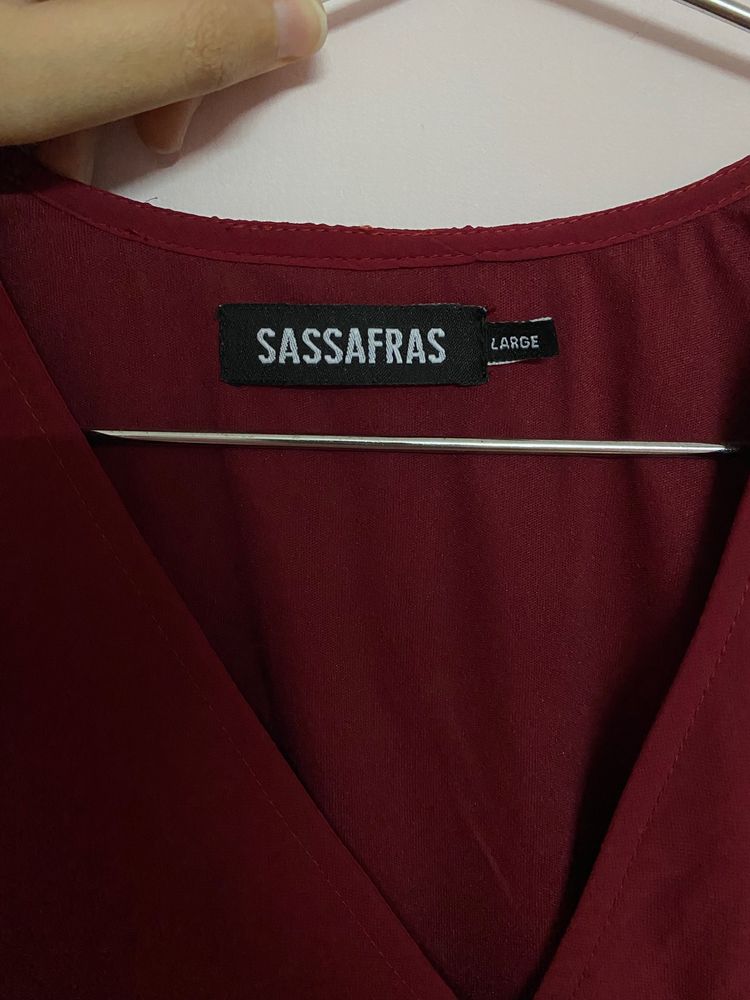 Sassafras Bell Sleeves Maroon Top