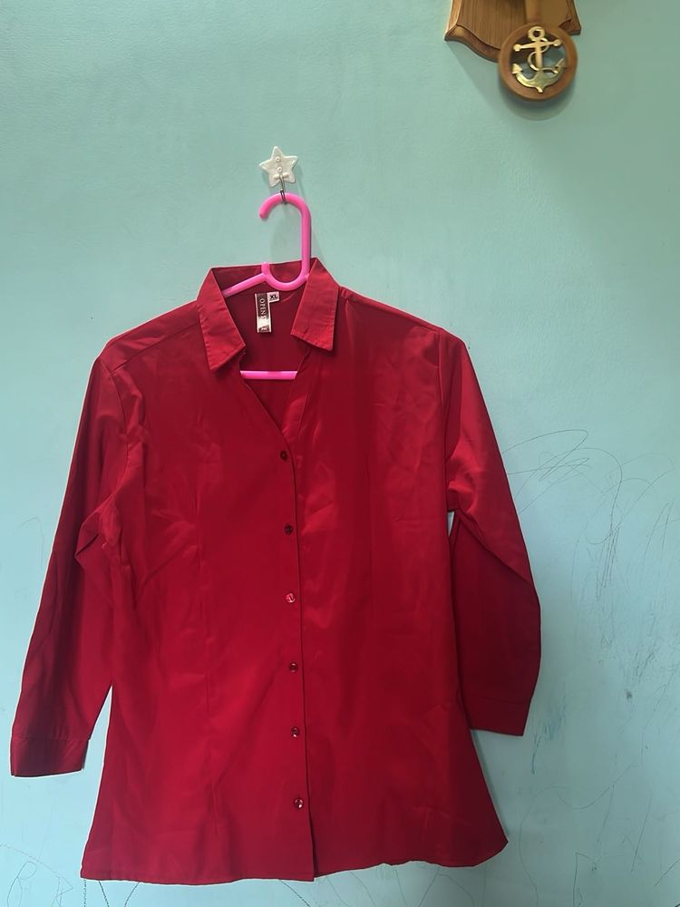 Chic Red Button-Down Shirt