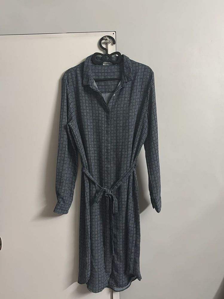 Patterned Button-Up Midi Dress