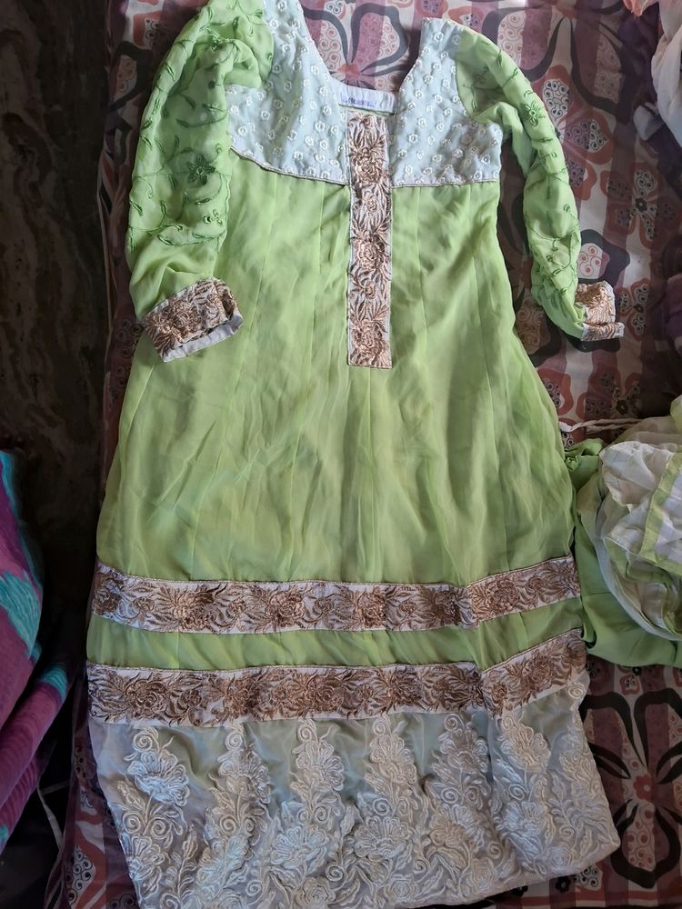 Never Used Lime Green Embroidered Salwar Kameez