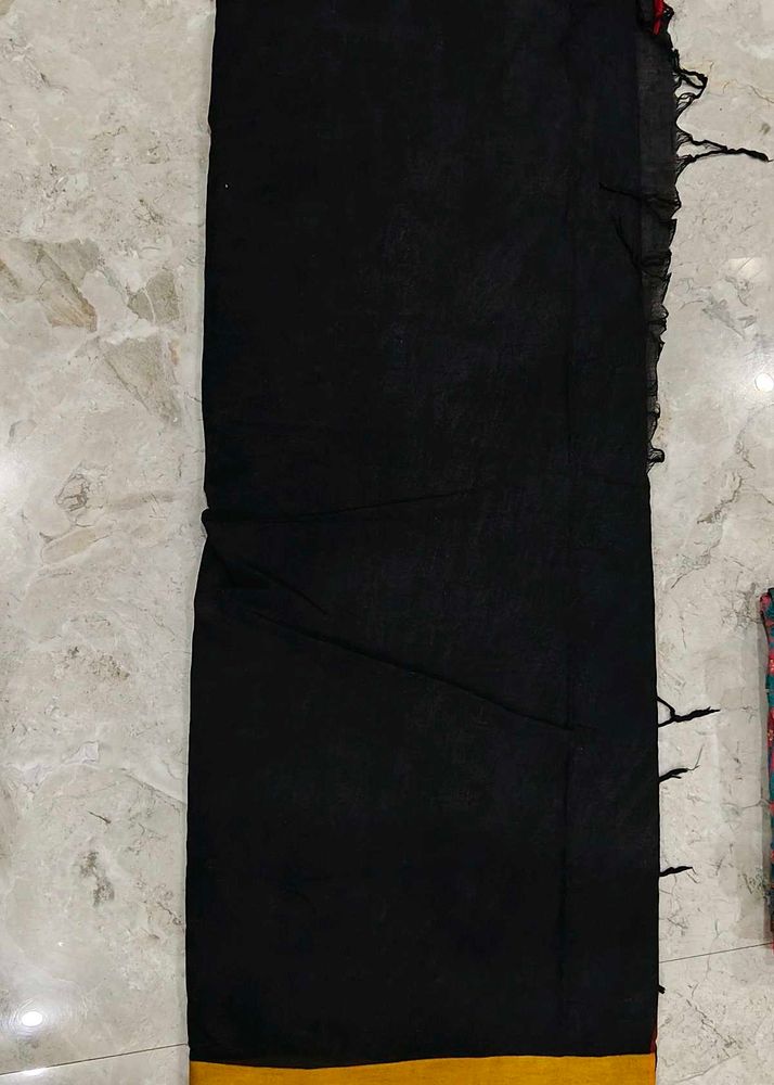 Elegant Black Saree with Golden Border