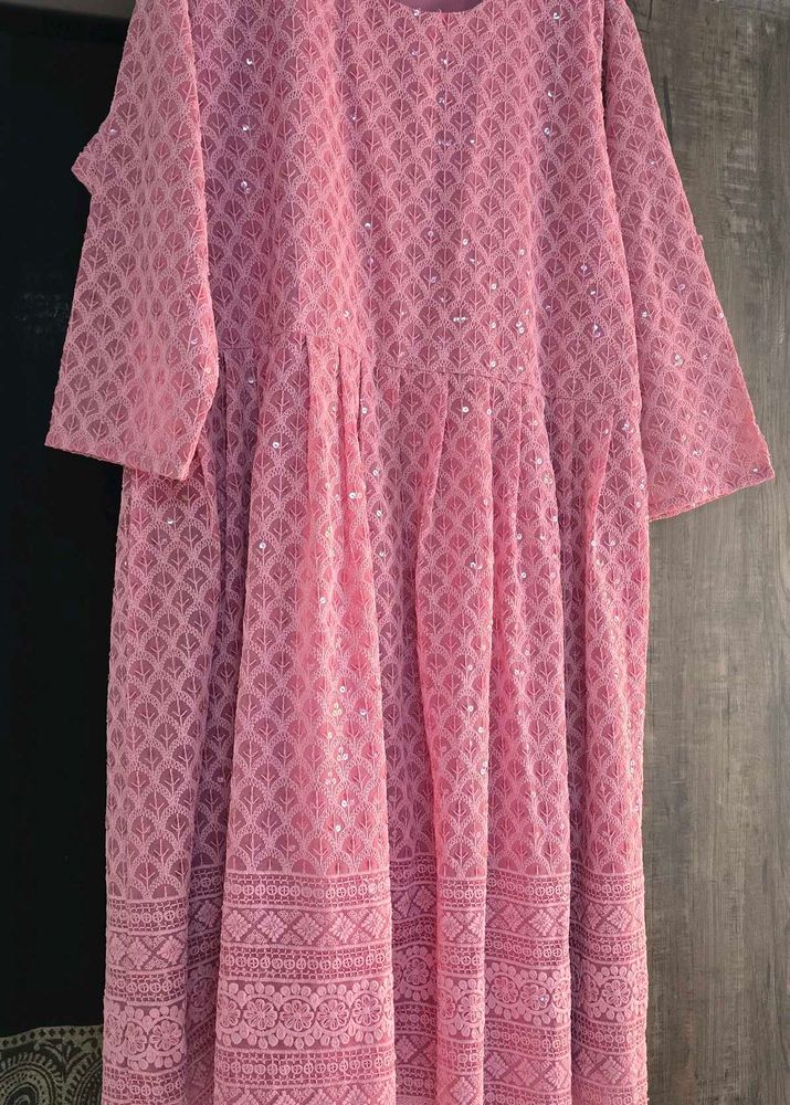 Elegant Pink Sequined Chikankari Kurta