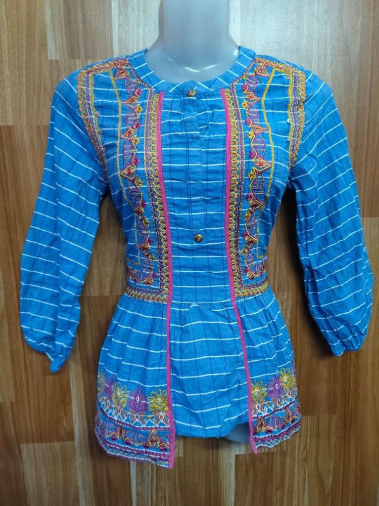 Embroidered Blue Kurta for Women