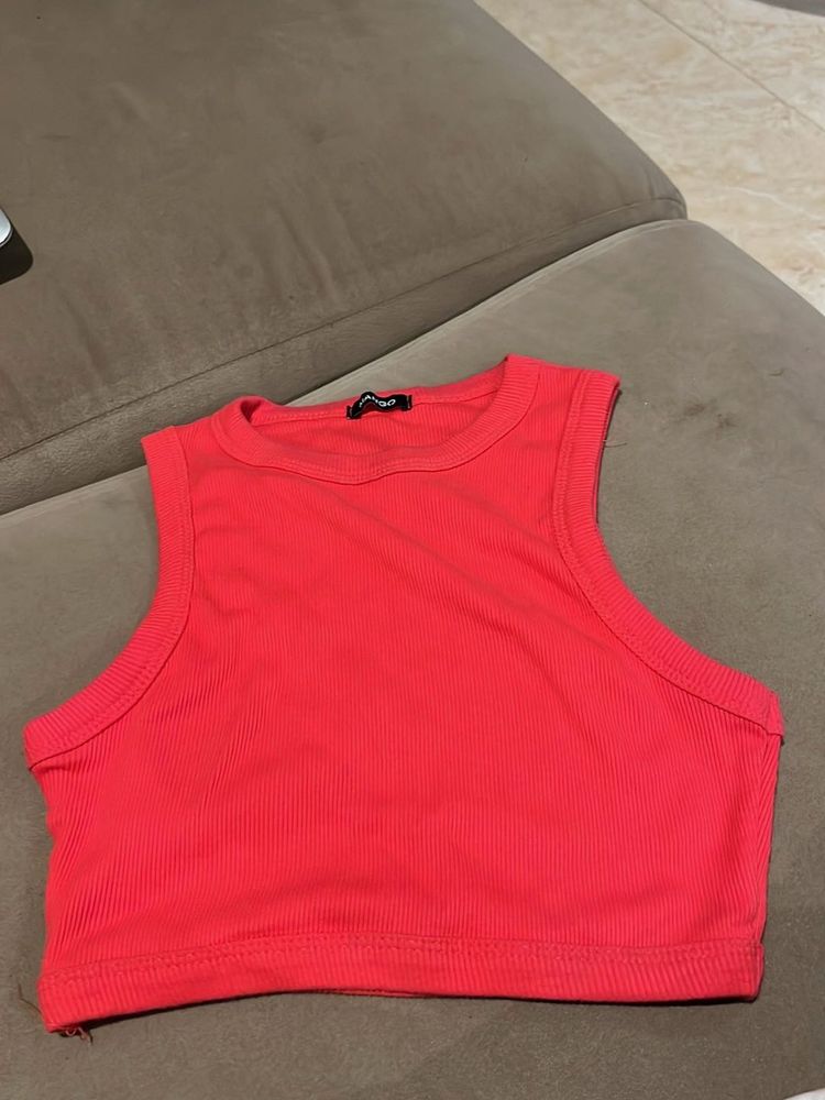 Ribbed Coral Crop Tank Top