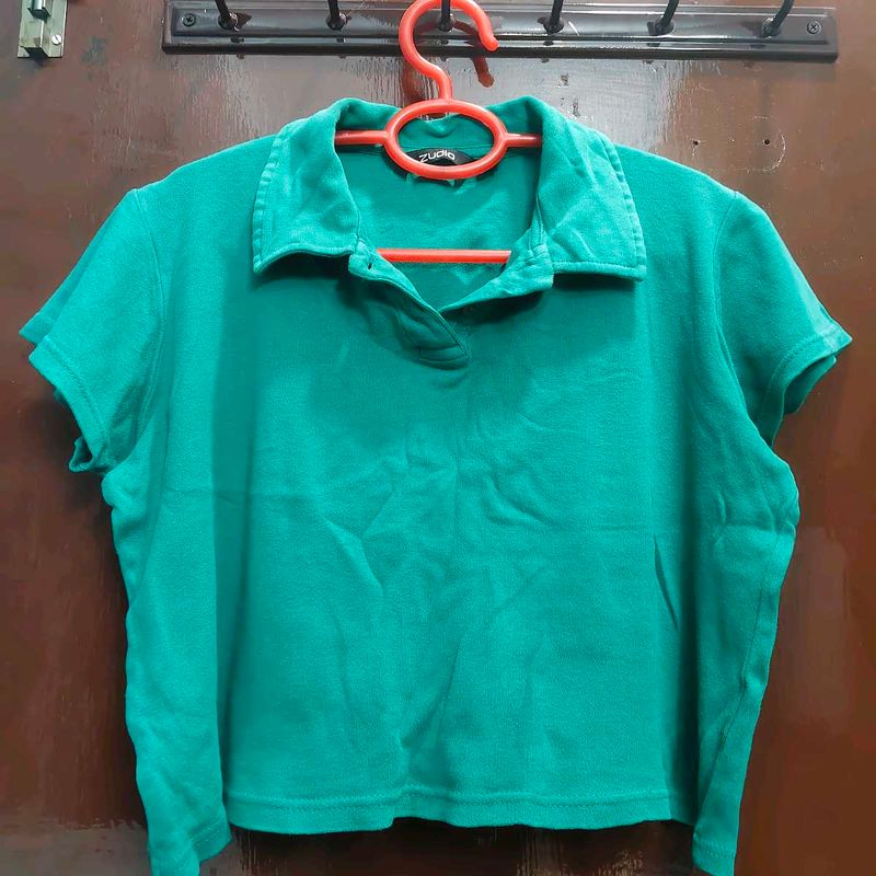 Emerald Green Cropped Polo Shirt