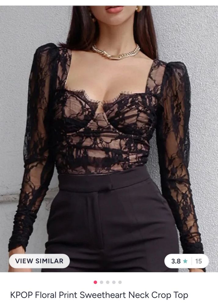 Black Lace Sweetheart Neck Crop Top