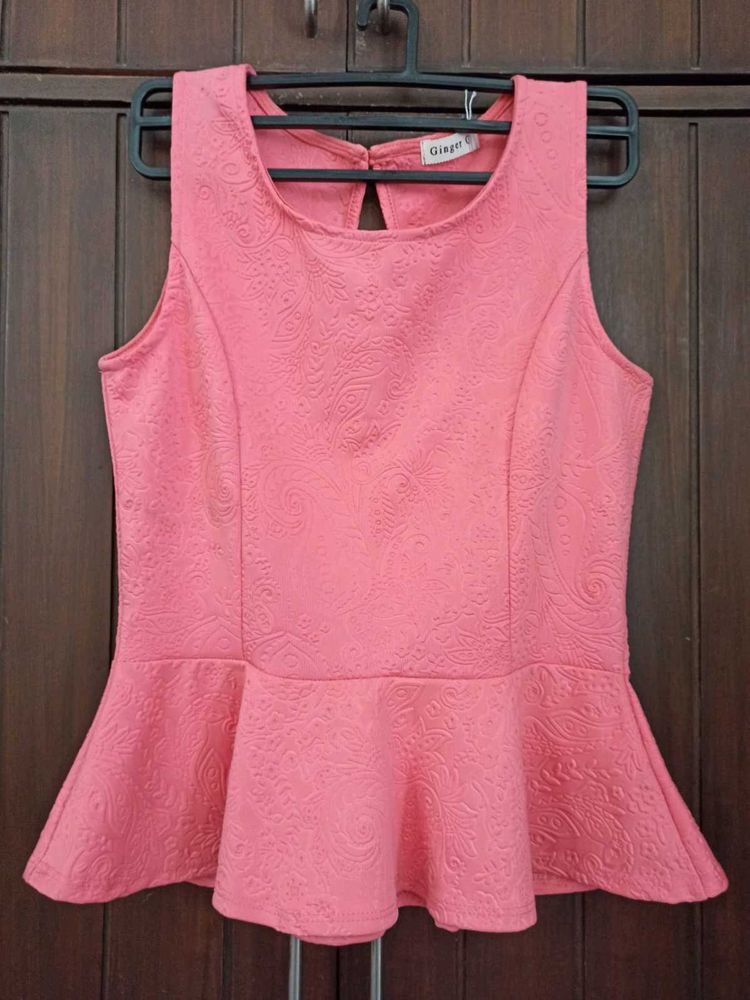 Coral Peplum Textured Top