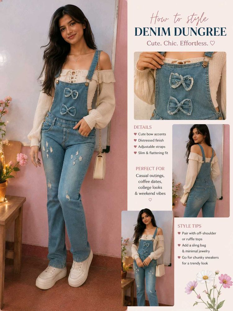 Cute Denim Dungaree with Bows✨💗🌷